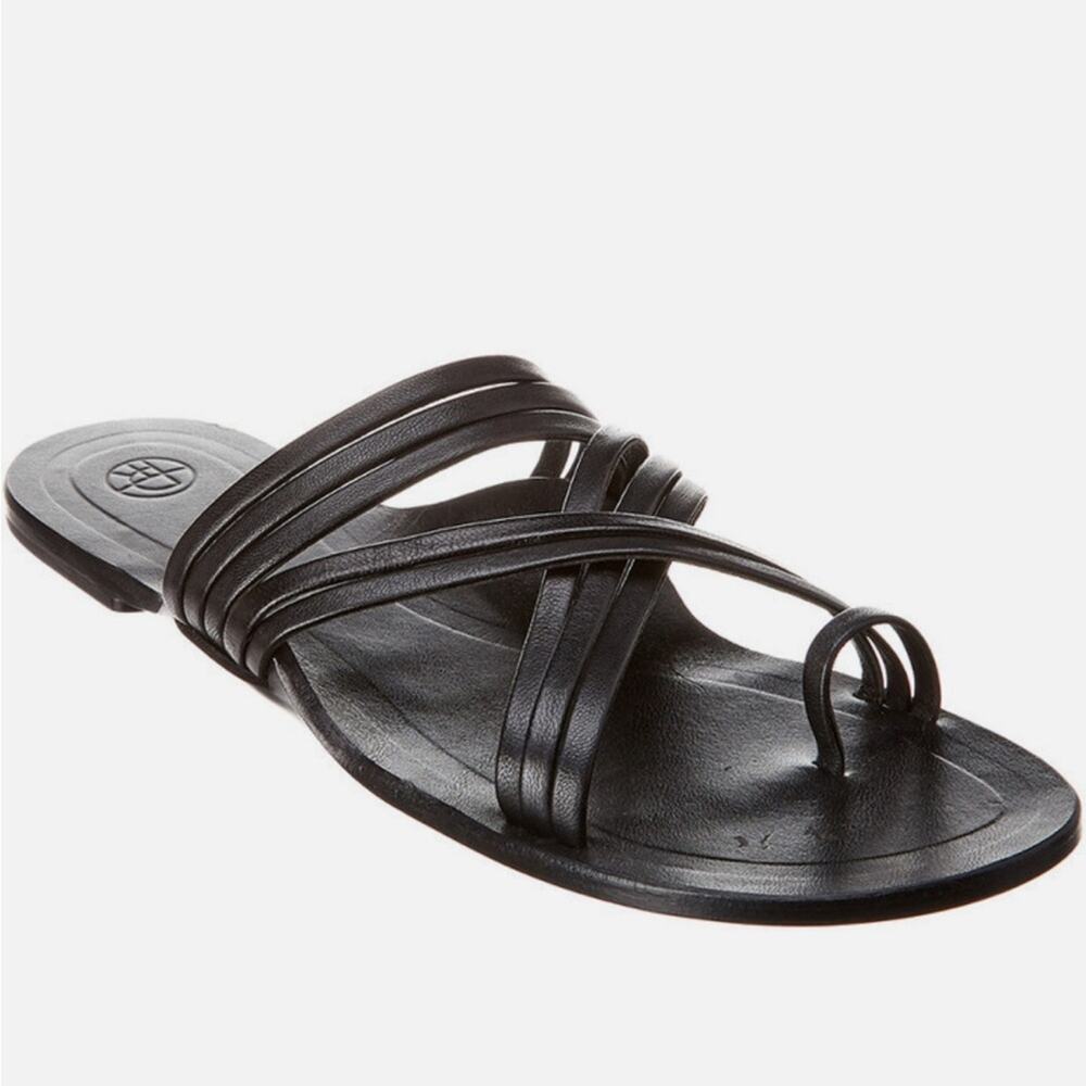 The Row Cannes Grecian Strappy Sandals Slides EU 38 Black Nappa Leather Flat